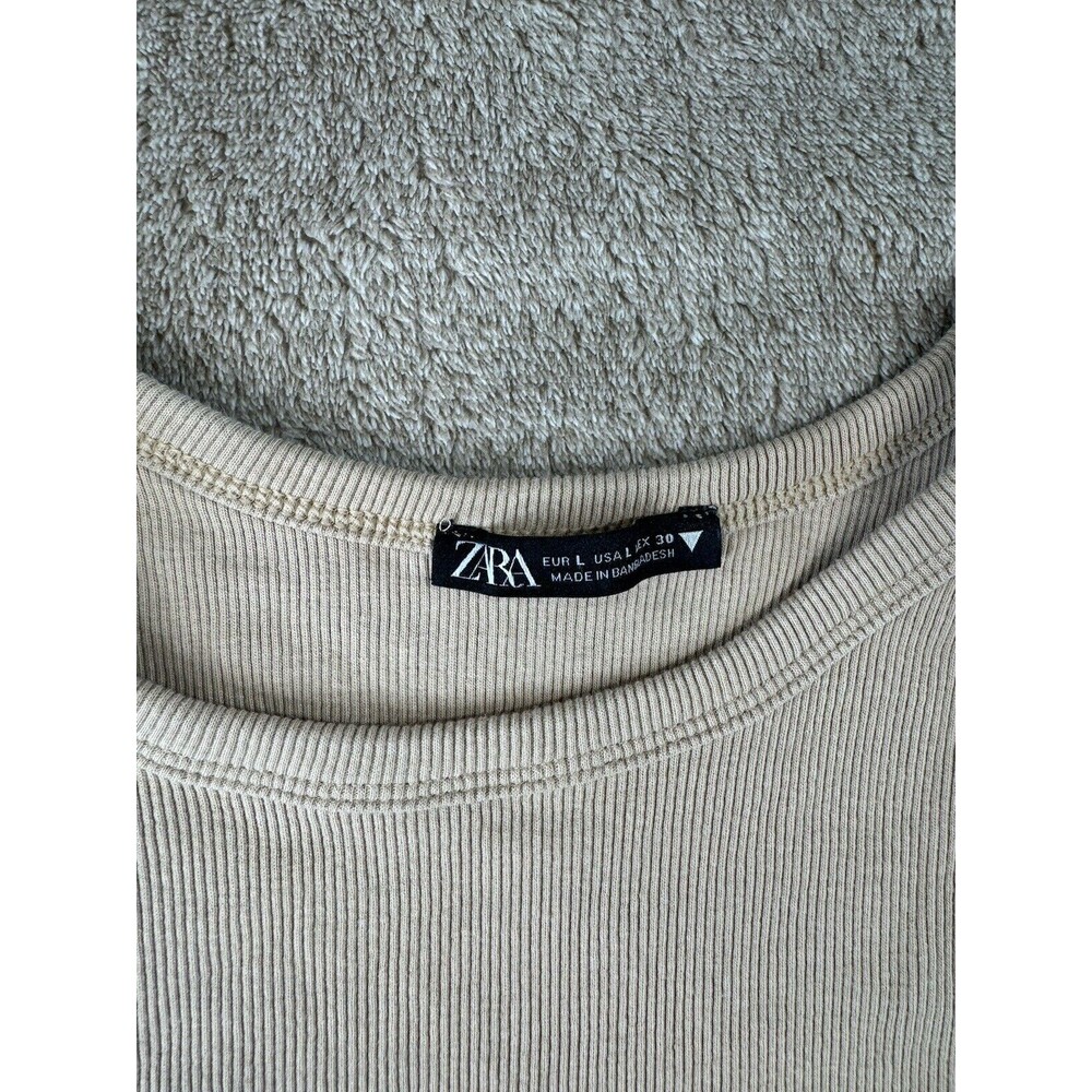 ZARA Cropped Ribbed Tank Tan Size L - Picture 3 of 6